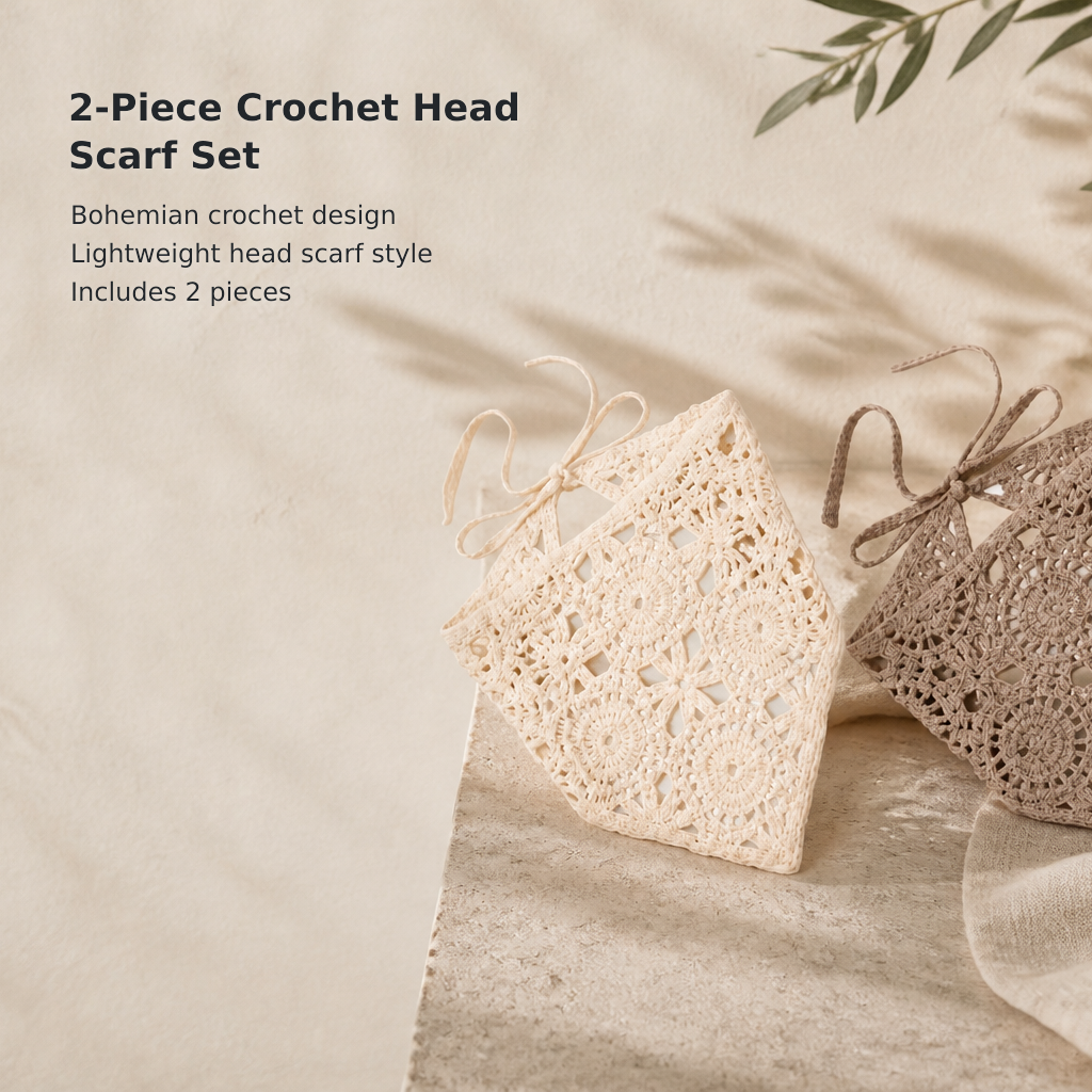 2-Pack Women’s Crochet Boho Head Scarves